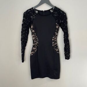 BCX Women's Bodycon Dress Mini Long Sleeve Lace‎ Sequin Sheath Black Size 1